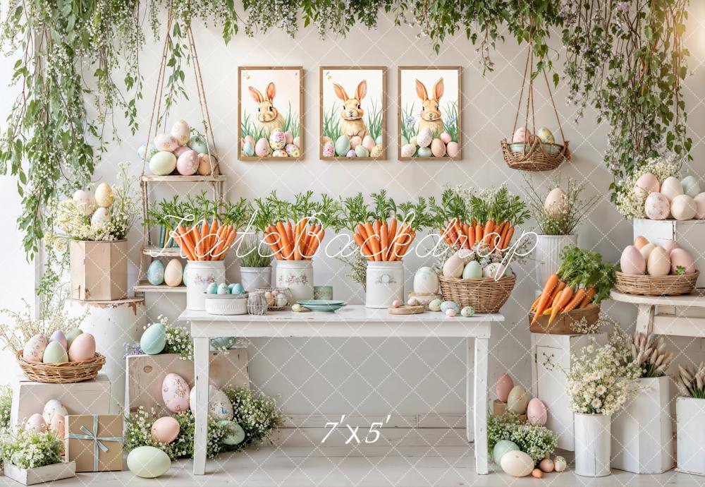 Kate Pâques Lapin Carottes Œufs Fleurs Toile de fond conçue par Emetselch - Kate Backdrop FR