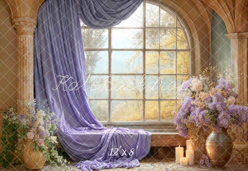 Kate Fenêtre Fleurs Bougies Rideau Toile de fond en Laine conçue par Emetselch - Kate Backdrop FR