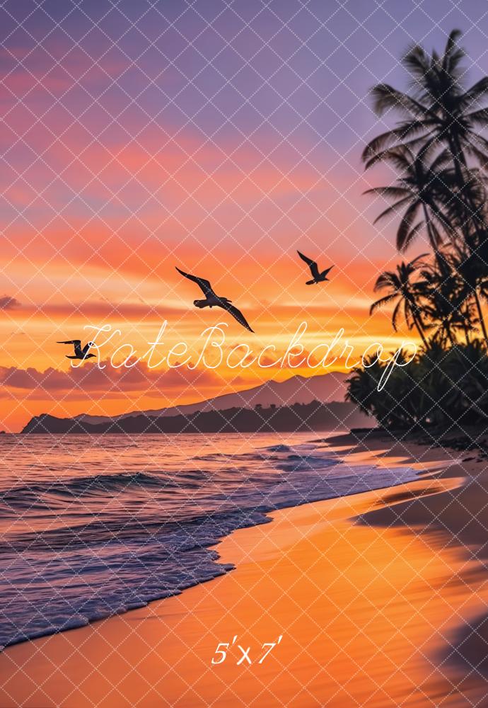 Kate Plage Coucher De Soleil Palmiers Toile de fond conçue par Emetselch - Kate Backdrop FR