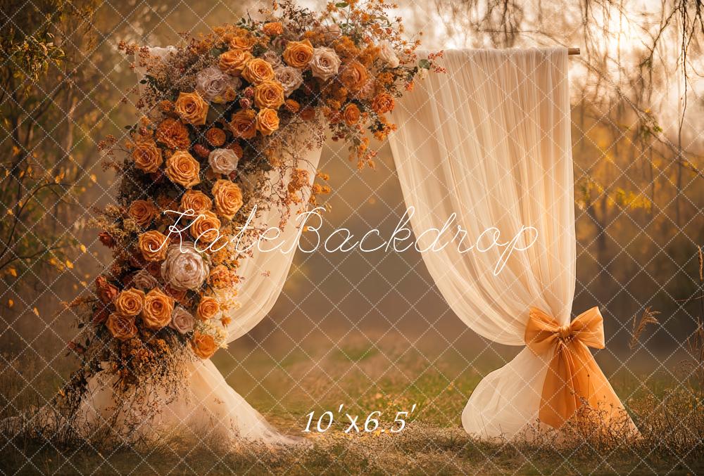 Kate Mariage Arche Fleurs Orange Toile de fond en Laine conçue par Emetselch - Kate Backdrop FR