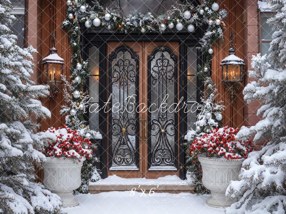 Kate Noël Porte Lanternes Sapins Neige Toile de fond conçue par Emetselch - Kate Backdrop FR