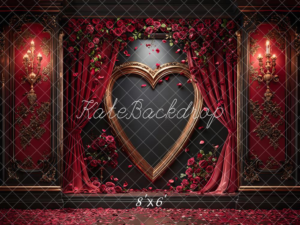 Kate Saint Valentin Coeur Rideaux Roses Toile de fond en Laine conçue par Emetselch