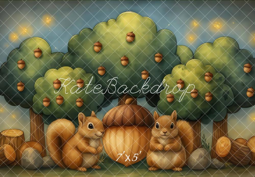 Kate Automne Écureuils Gland Arbres Toile de fond conçue par Mini MakeBelieve - Kate Backdrop FR