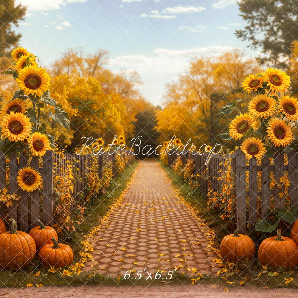 Kate Automne Tournesols Citrouilles Clôture Toile de fond conçue par Emetselch - Kate Backdrop FR