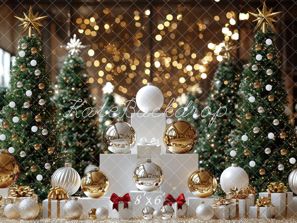 Kate Sapins de Noël Boules Bokeh Cadeaux Toile de fond conçue par Mini MakeBelieve