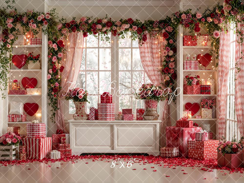 Kate Saint Valentin Fleurs Fenêtre Cadeaux Toile de fond en Laine conçue par Emetselch