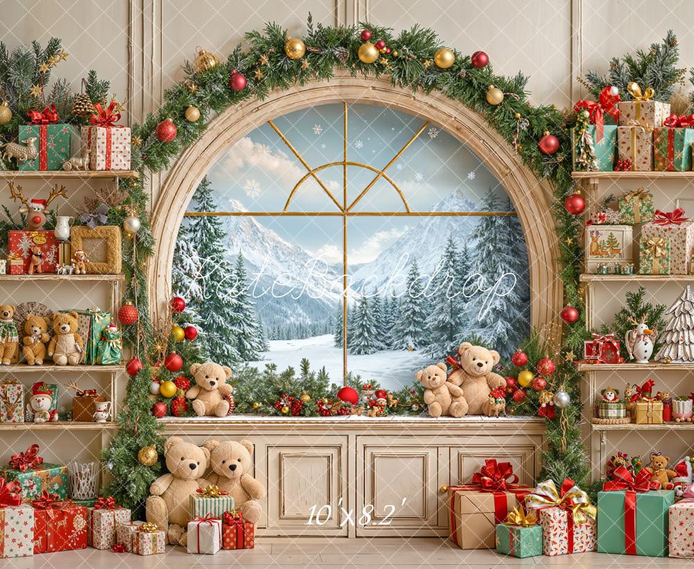 Kate Noël Fenêtre Cadeaux Ours en peluche Toile de fond conçue par Emetselch - Kate Backdrop FR