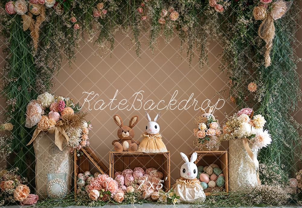 Kate Pâques Lapin Fleurs Rose Oeufs Toile de fond conçue par Emetselch - Kate Backdrop FR