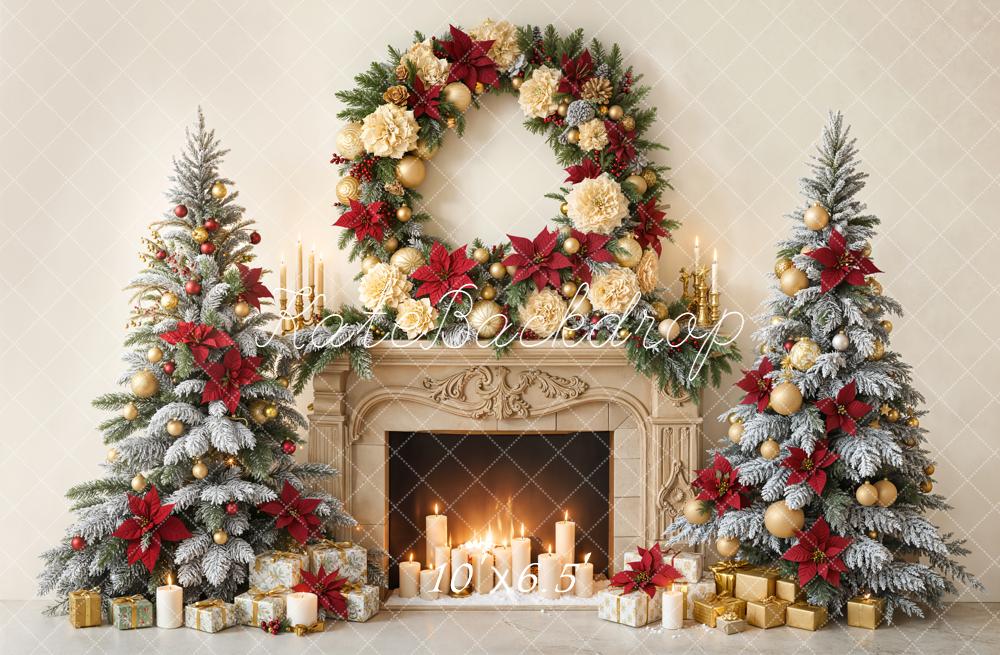 Kate Noël Sapins Bougies Cheminée Toile de fond conçue par Emetselch - Kate Backdrop FR