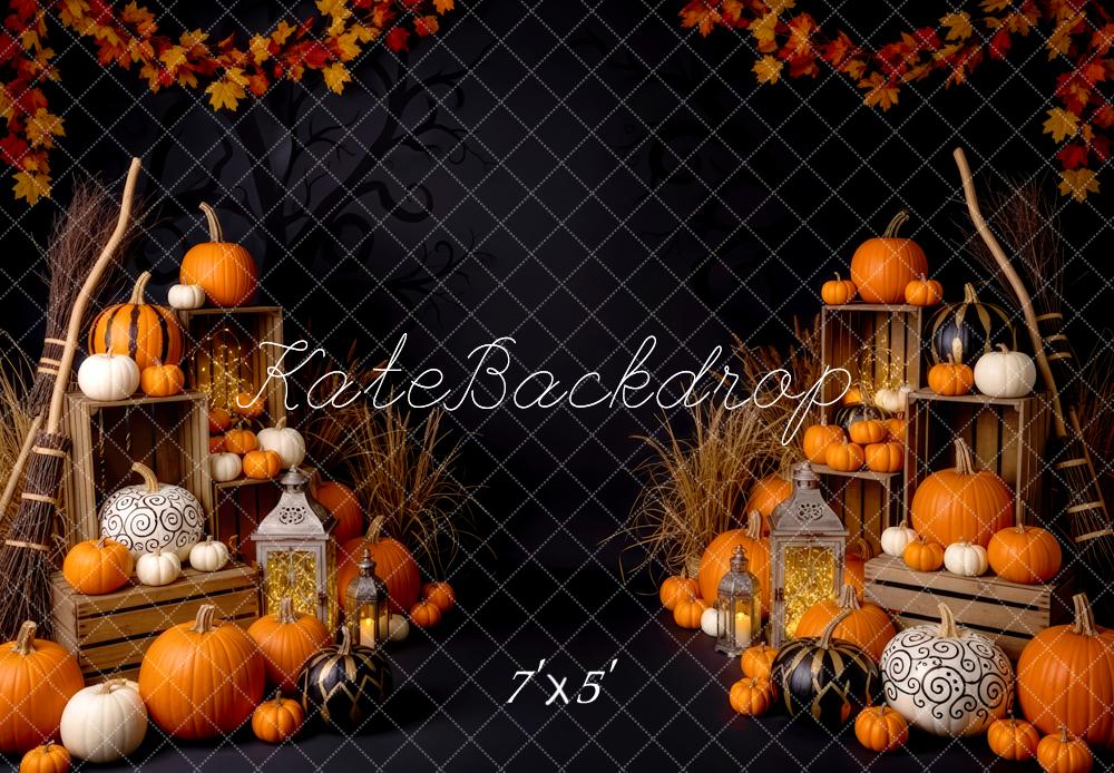 Kate Halloween Citrouilles Lanternes Feuilles Toile de fond conçue par Patty Roberts