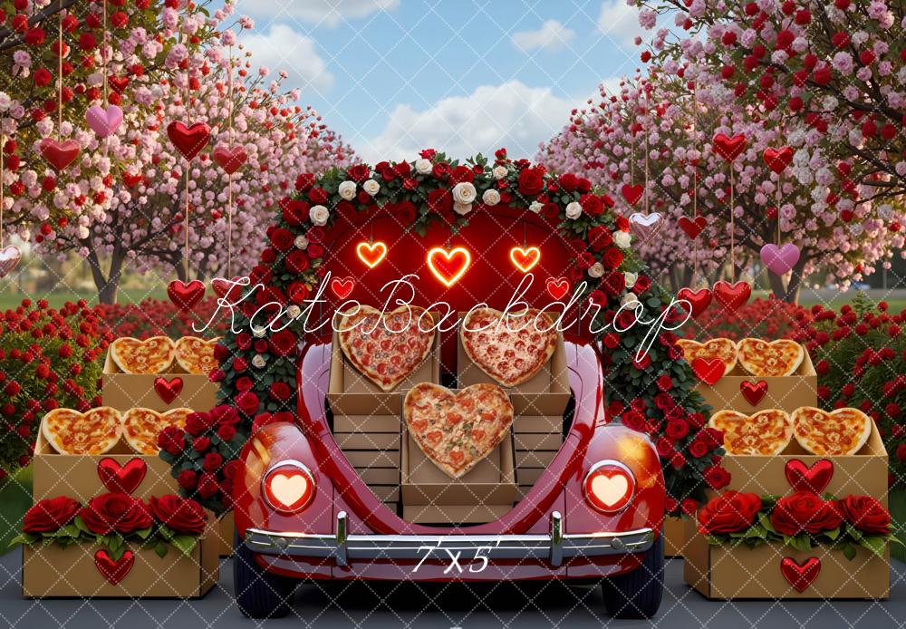 Kate Saint Valentin Voiture Coeurs Fleurs Toile de fond conçue par Mini MakeBelieve - Kate Backdrop FR