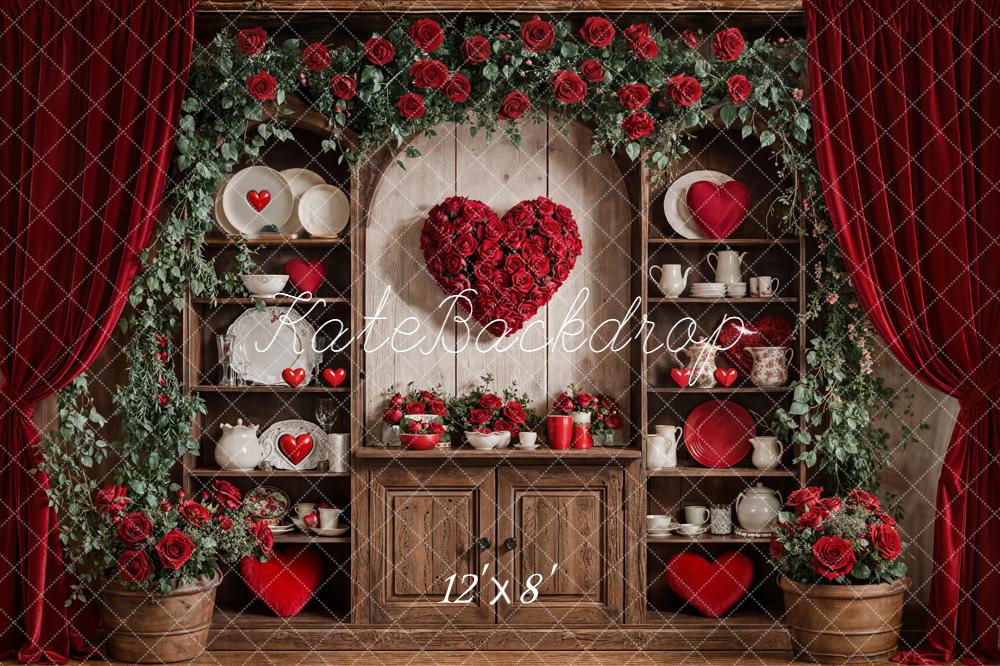 Kate Saint Valentin Roses Coeur Vaisselle Toile de fond conçue par Emetselch