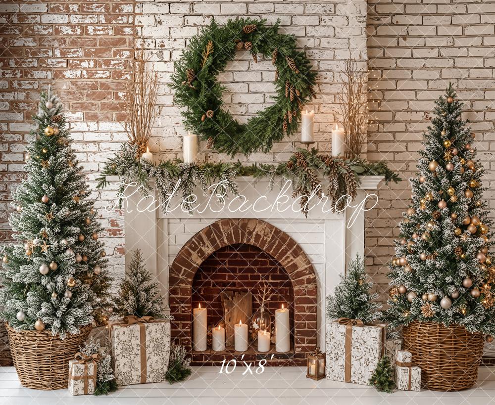 Kate Noël Cheminée Sapins Cadeaux Toile de fond en Laine conçue par Emetselch - Kate Backdrop FR