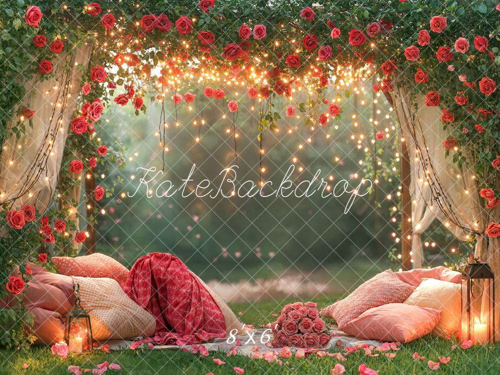 Kate Saint Valentin Roses Lumières Coussin Toile de fond conçue par Emetselch - Kate Backdrop FR