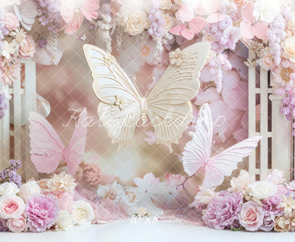 Kate Anniversaire Papillons Fleurs Pastel Toile de fond en Laine conçue par Emetselch - Kate Backdrop FR