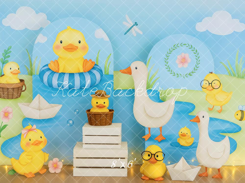 Kate Canards Bébés Étang Bleu Toile de fond conçue par Patty Roberts - Kate Backdrop FR