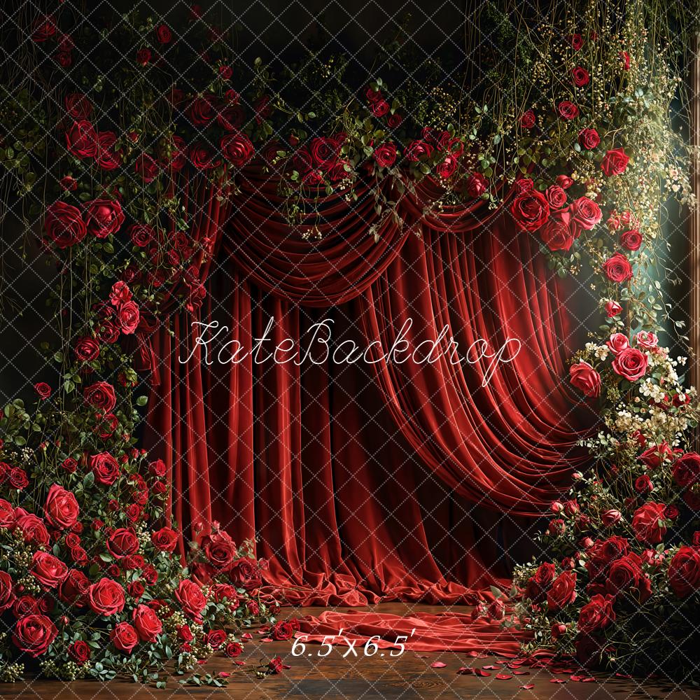 Kate Floral Rideau Rouge Fenêtre Toile de fond conçue par Emetselch