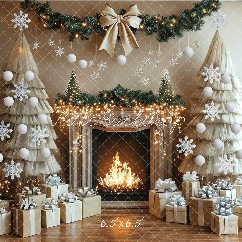 Kate Noël Cheminée Neiges Cadeaux Toile de fond conçue par Mini MakeBelieve