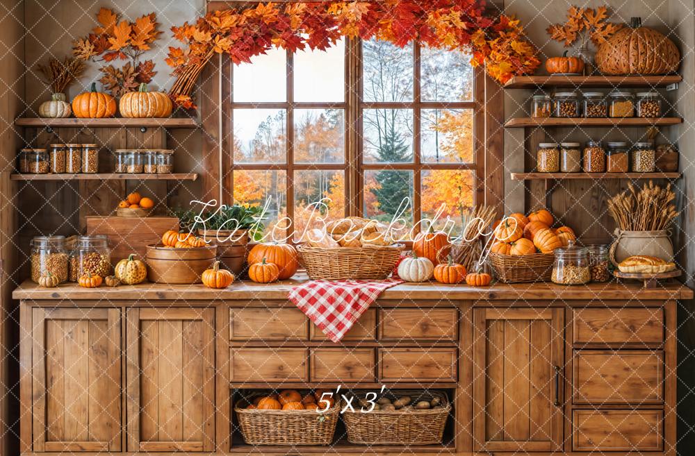 Kate Automne Citrouilles Cuisine Bois Toile de fond conçue par Emetselch