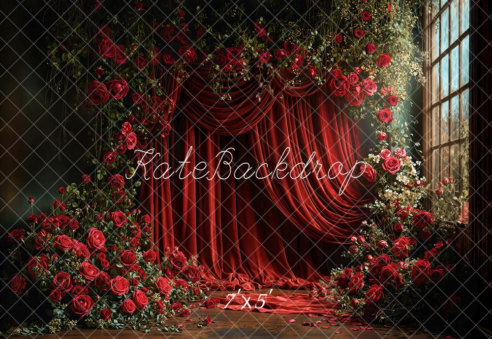 Kate Floral Rideau Rouge Fenêtre Toile de fond conçue par Emetselch