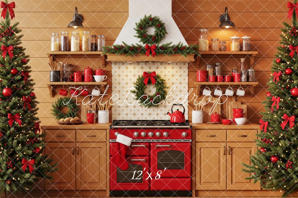 Kate Noël Cuisine Bois Sapin Rouge Toile de fond conçue par Patty Roberts