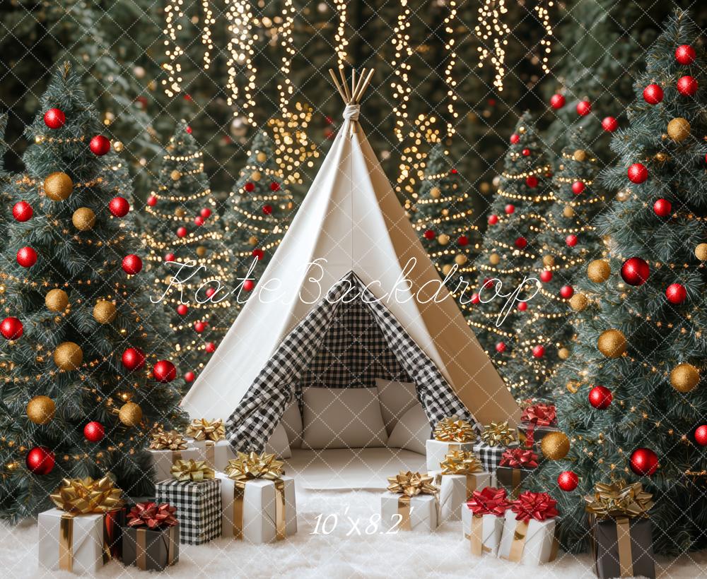 Kate Sapins de Noël Tente Cadeaux Toile de fond conçue par Mini MakeBelieve - Kate Backdrop FR