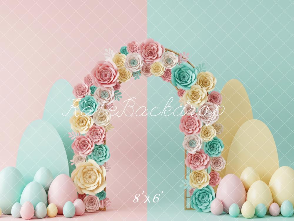 Kate Pâques Arc Fleurs Œufs Pastel Toile de fond conçue par Patty Roberts