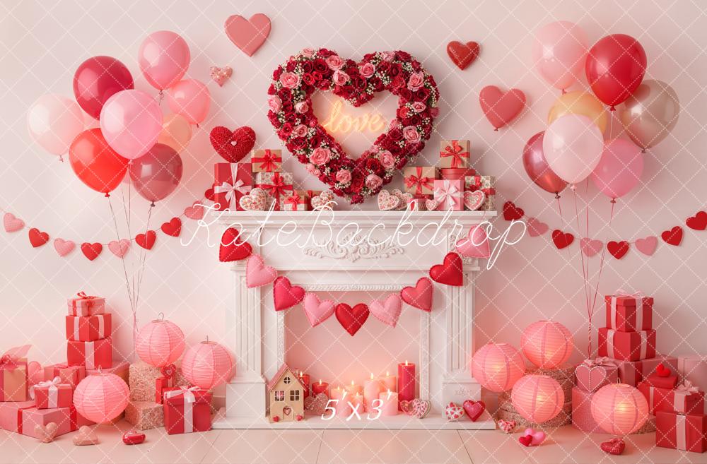 Kate Saint Valentin Cœurs Ballons Cadeaux Toile de fond conçue par Emetselch - Kate Backdrop FR
