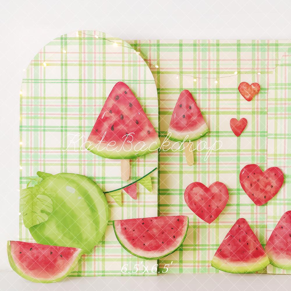 Kate Été Pastèque Coeurs Carreaux Toile de fond conçue par Patty Roberts - Kate Backdrop FR