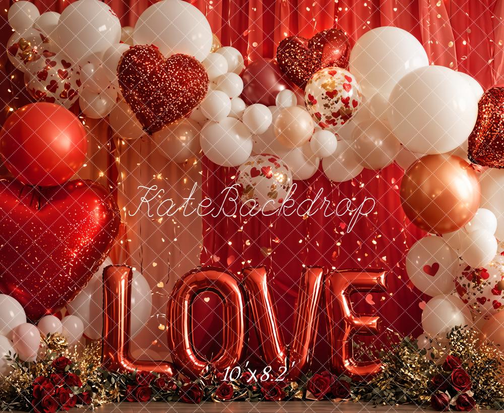 Kate Saint Valentin LOVE Ballons Coeurs Toile de fond en Laine conçue par Emetselch