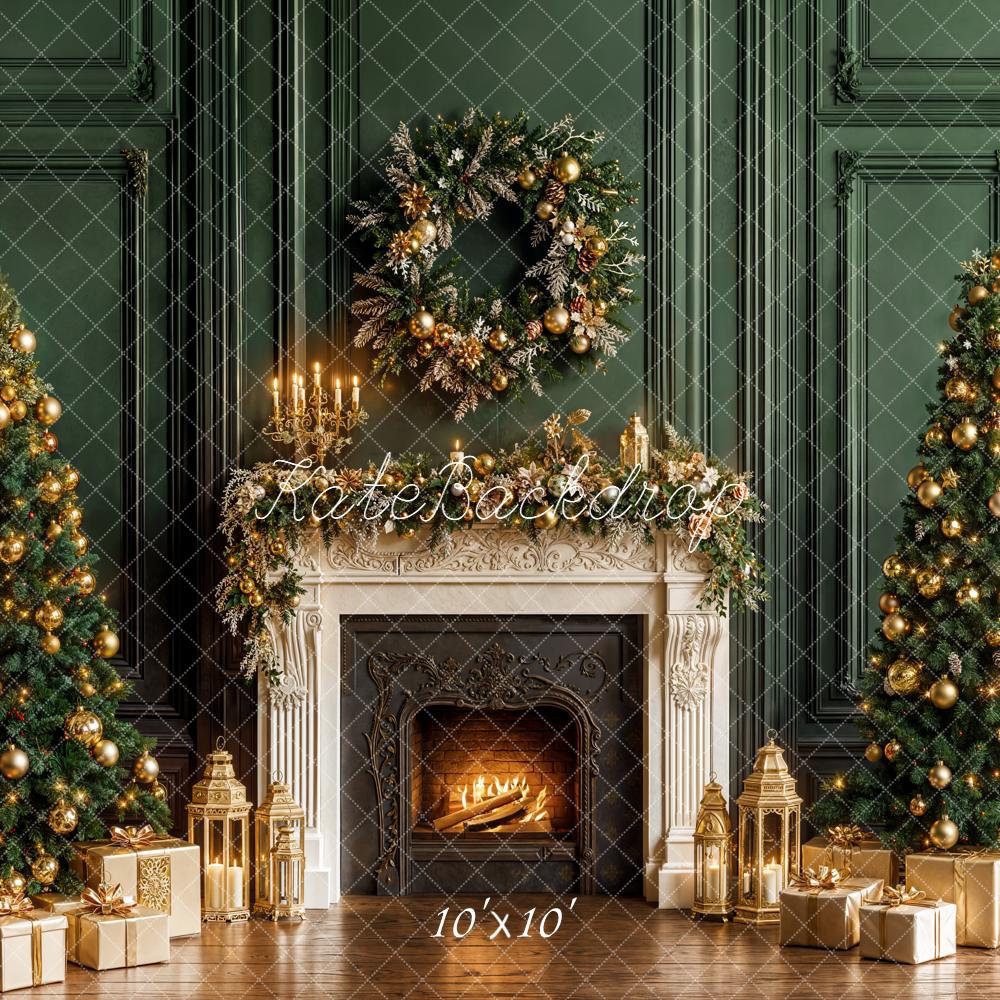 Kate Noël Sapins Cheminée Couronne Toile de fond conçue par Emetselch - Kate Backdrop FR