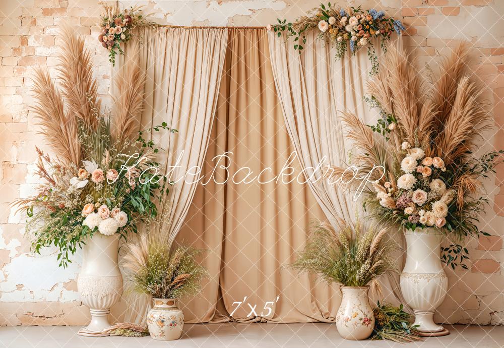 Kate Bohème Beige Fleurs Rideaux Toile de fond conçue par Emetselch