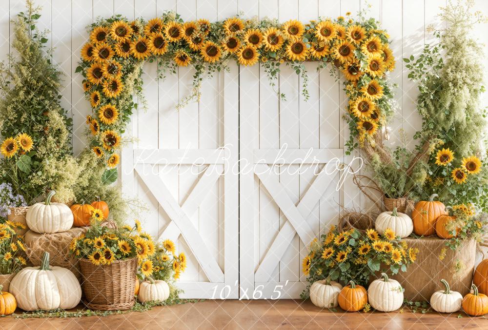 Kate Automne Tournesols Citrouilles Porte Toile de fond en Laine conçue par Emetselch