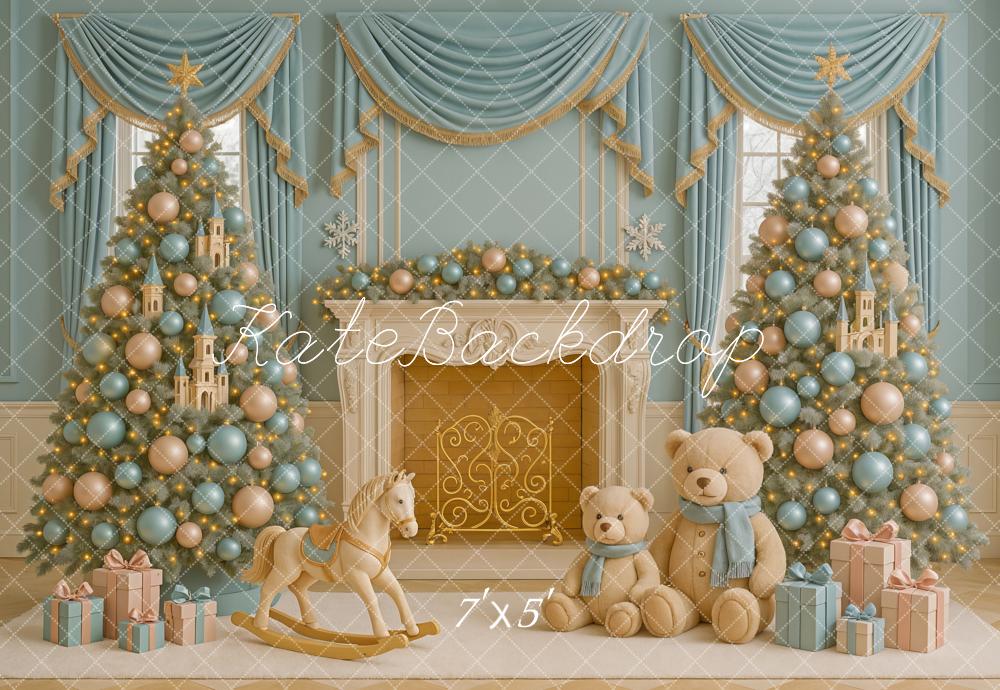 Kate Noël Sapins Ours Cheminée Cadeaux Toile de fond conçue par Ashley Paul