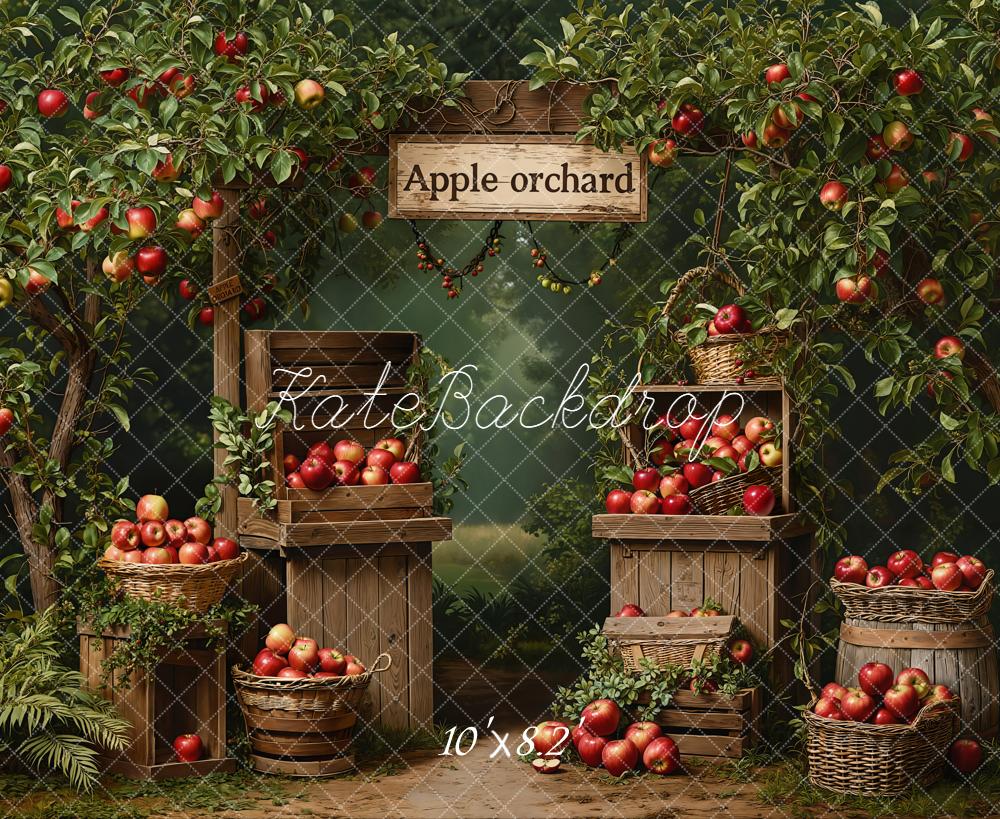 Kate Verger Pommes Arbres Paniers Toile de fond en Laine conçue par Emetselch