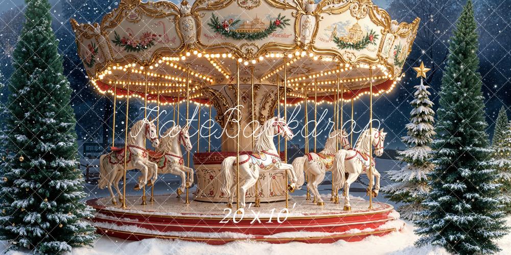 Kate Noël Carrousel Arbres Neige Toile de fond conçue par Emetselch - Kate Backdrop FR