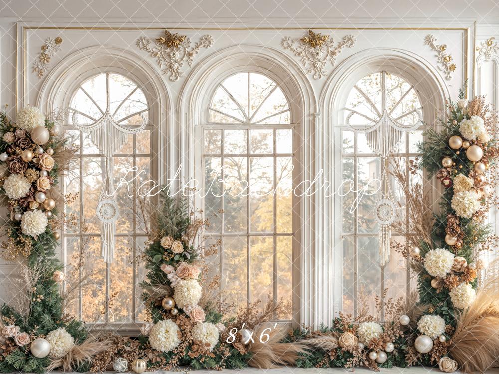 Kate Mariage Arche Fleurs Fenêtre Toile de fond en Laine conçue par Emetselch - Kate Backdrop FR