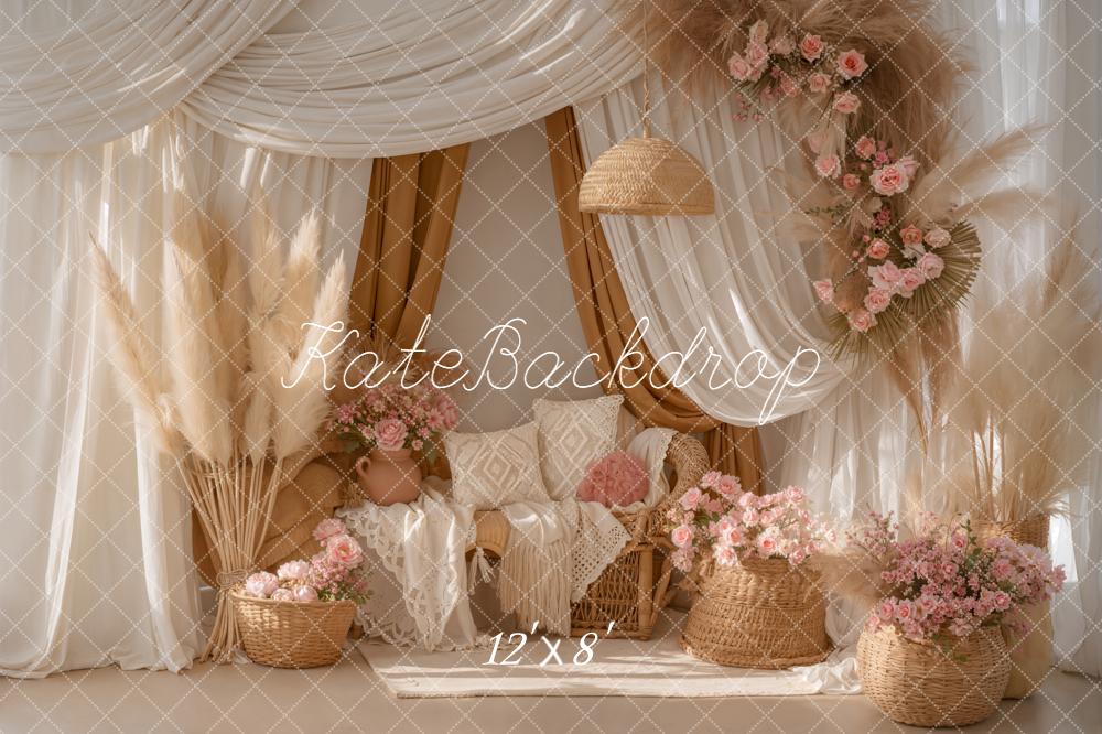 Kate Bohème Fleurs Rideaux Pampas Toile de fond conçue par Emetselch