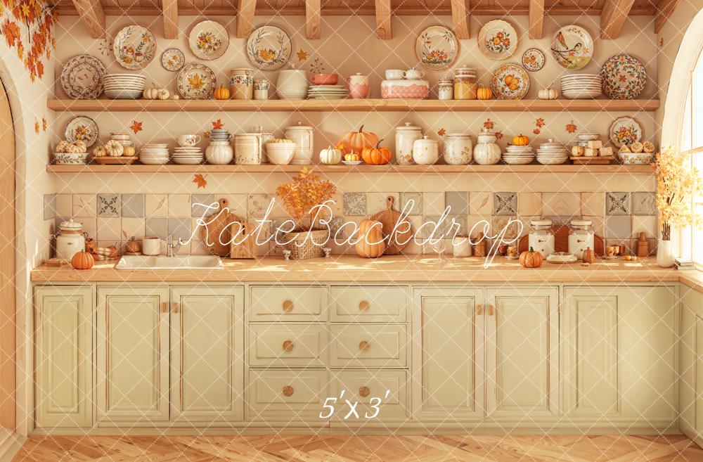 Kate Automne Cuisine Citrouilles Vaisselle Toile de fond conçue par Emetselch