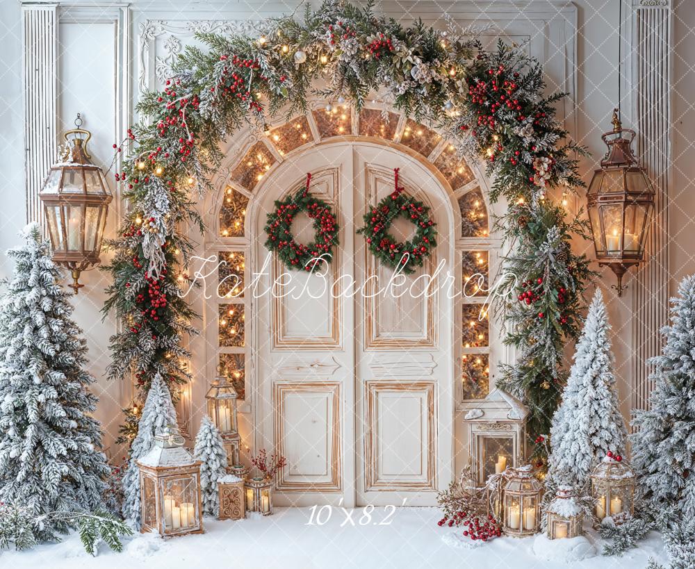 Kate Noël Porte Lanternes Sapins Toile de fond en Laine conçue par Emetselch