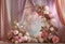 Kate Fleurs Roses Rideaux Portrait Toile de fond conçue par Emetselch