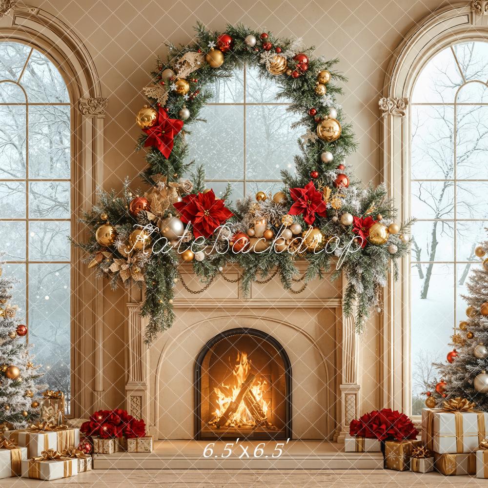 Kate Noël Cheminée Sapins Fenêtre Décors Toile de fond conçue par Emetselch - Kate Backdrop FR