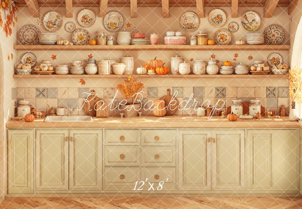 Kate Automne Cuisine Vaisselle Citrouilles Toile de fond en Laine conçue par Emetselch