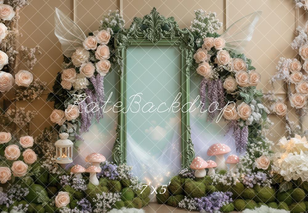 Kate Fée Cadre Fleurs Champignons Toile de fond conçue par Mini MakeBelieve - Kate Backdrop FR