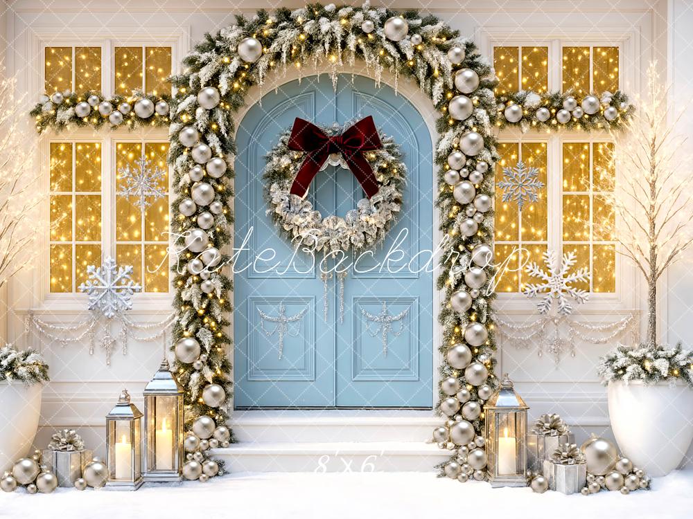 Kate Noël Porte Bleue Couronne Lumière Toile de fond conçue par Mini MakeBelieve - Kate Backdrop FR