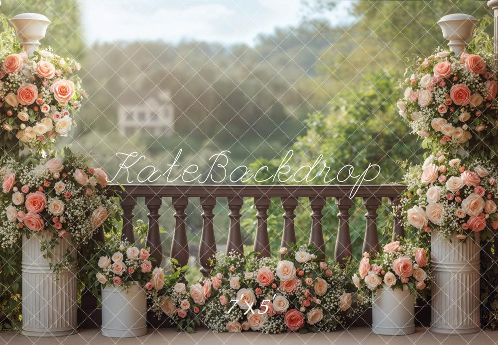 Kate Mariage Balcon Fleurs Romantiques Toile de fond conçue par Mini MakeBelieve - Kate Backdrop FR