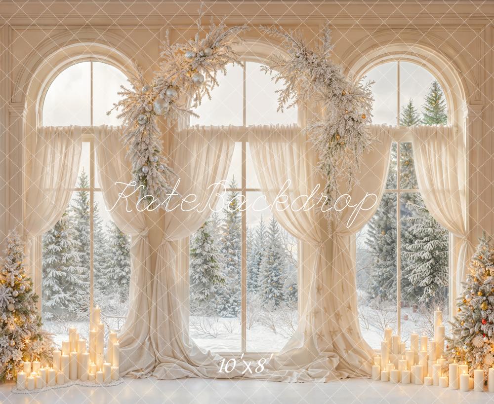 Kate Hiver Fenêtre Sapin Bougies Toile de fond en Laine conçue par Emetselch - Kate Backdrop FR
