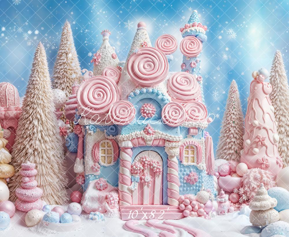 Kate Noël Maison Bonbons Hiver Neige Toile de fond conçue par Emetselch - Kate Backdrop FR