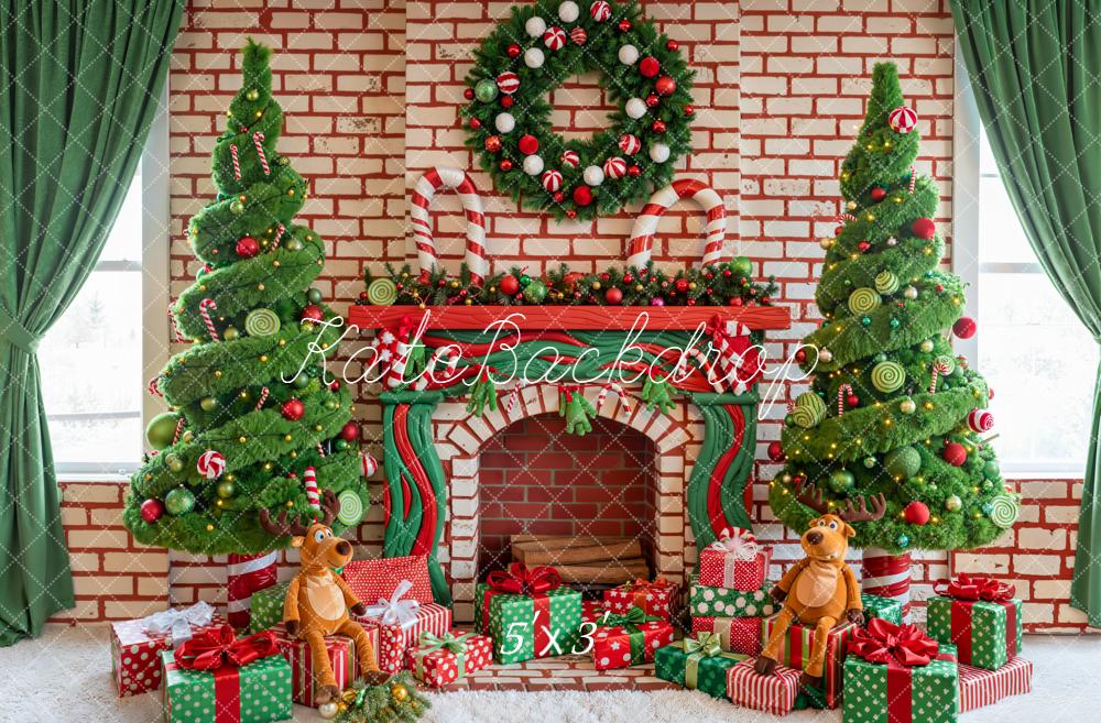 Kate Noël Sapins Cheminée Bonbons Toile de fond conçue par Emetselch - Kate Backdrop FR