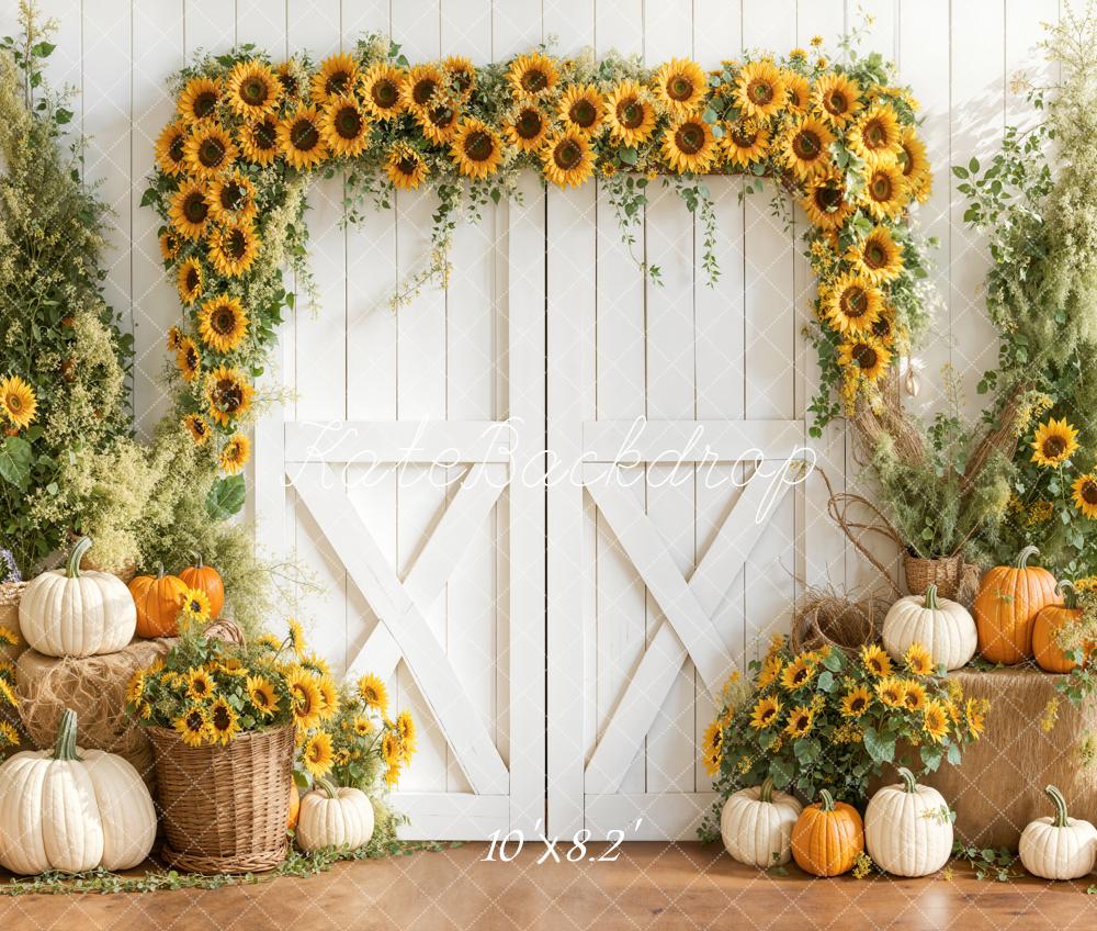 Kate Automne Tournesols Citrouilles Porte Toile de fond en Laine conçue par Emetselch
